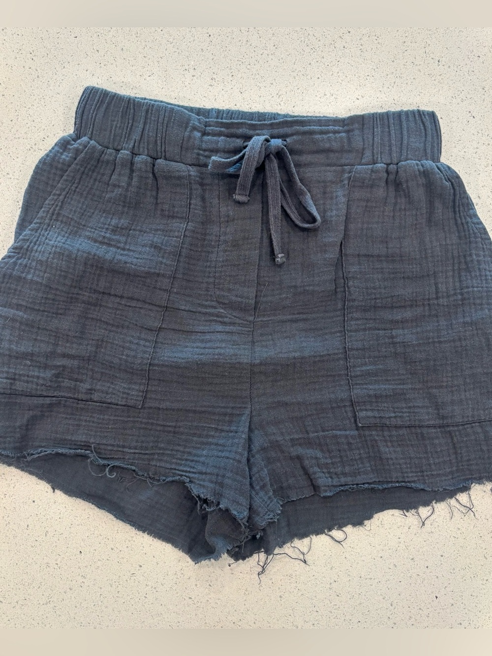 Carly Jean LA Relaxed Drawstring Women’s Shorts Frayed Hem - Charcoal Gray Small